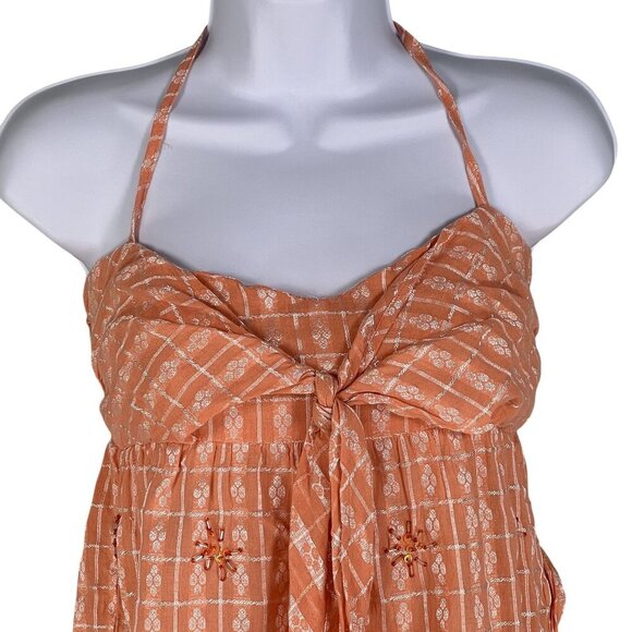 Wet Seal Vintage Womens M Y2K Babydoll Cami Halter Top Peach Floral Embellished - Picture 5 of 15
